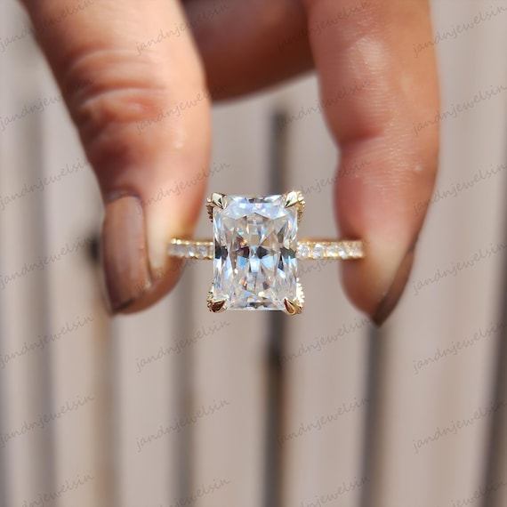 4 CT Radiant Cut Moissanite Engagement Ring Unique Tulip Setting Ring 14K Solid Yellow Gold Solitaire Ring Wedding Ring Anniversary Gift