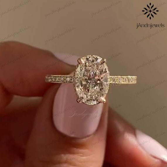 3CT Oval Cut Moissanite Engagement Ring 14K Gold Hidden Halo Ring Milgrain Vintage Art Deco Ring Classic Solitaire Ring Antique Wedding Ring