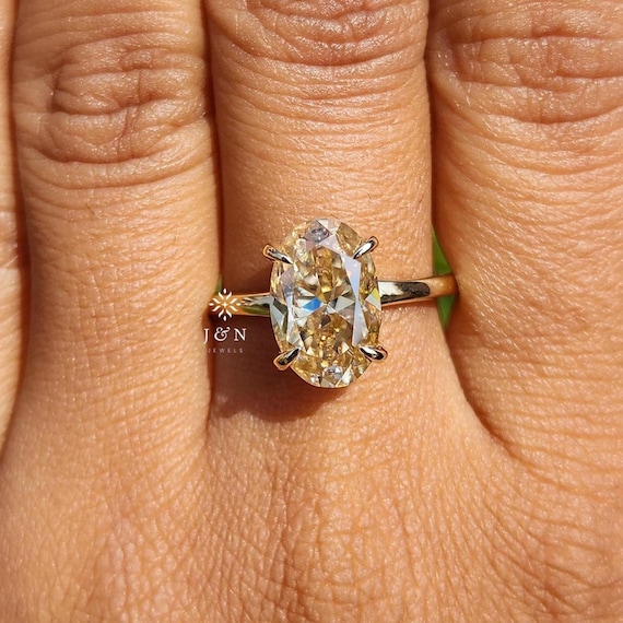 Canary Yellow Oval Moissanite Engagement Ring 14K Solid Gold Solitaire Ring for Her Unique Wedding Ring Promise Ring Anniversary Gifts