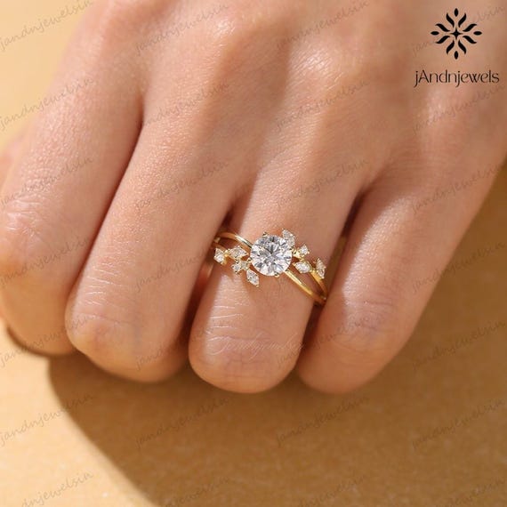 1CT Round Cut Moissanite Engagement Ring 14K Gold Ring Nature Ring Floral Leaf Ring Wedding Ring Bridal Ring Promise Ring Anniversary Ring