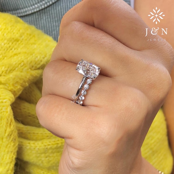 3.5CT Elongated Cushion Cut Moissanite Engagement Ring Set 14k Solid Gold Bridal Wedding Band Anniversary Gift For Her Promise Ring