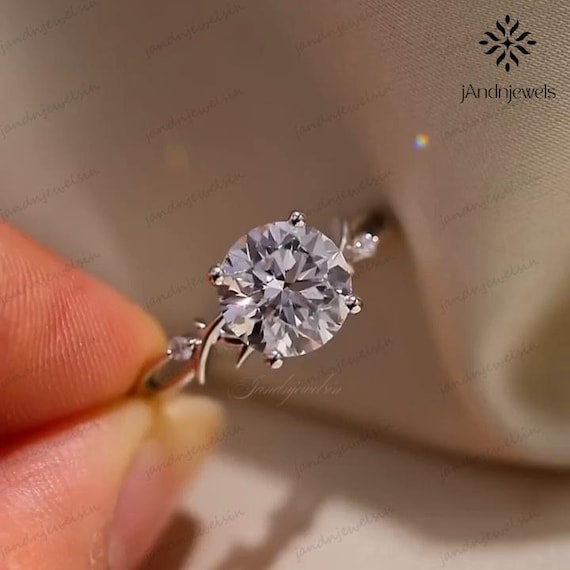 2CT Round Moissanite Engagement Ring Set 14K Gold Ring Bridal Set Nature Inspired Floral Wedding Ring Unique Promise Ring Anniversary Gifts