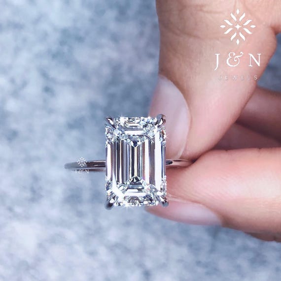 3CT Emerald Cut Moissanite Engagement Ring Emerald Cut Solitaire Ring Emerald Cut Wedding Ring 14k Solid Gold Ring Promise Ring For Her