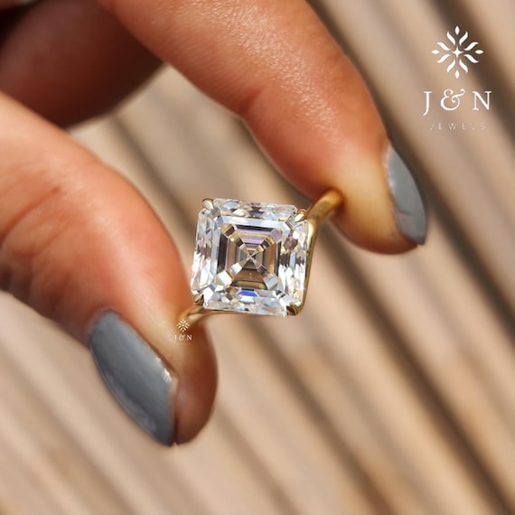 3CT Asscher Cut Moissanite Solitaire Ring 14K Gold Engagement Ring Vintage Inspired Proposal Ring  Stackable Ring Wedding Ring For Her
