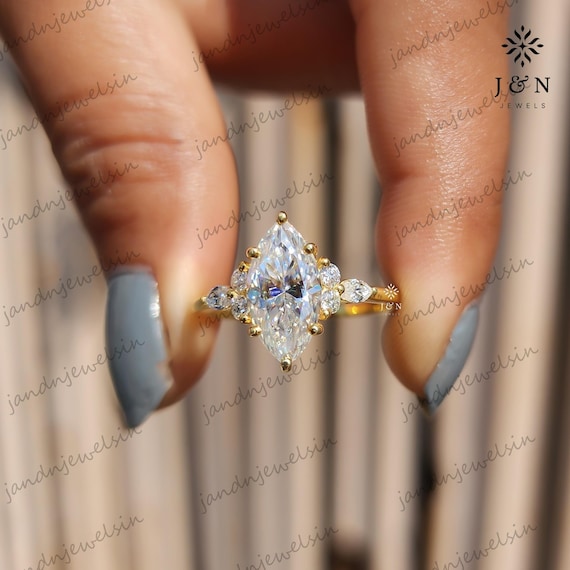 Marquise Cut Cluster Engagement Ring Moissanite Diamond Wedding Ring 14K Solid Gold Anniversary Ring Marquise Promise Ring Gift Ring