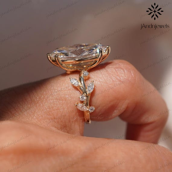 Nature Inspired 4 CT Marquise Cut Moissanite Engagement Ring, Vine Leaf Ring, Floral Marquise Ring, Anniversary Gift, Promise Ring For Her