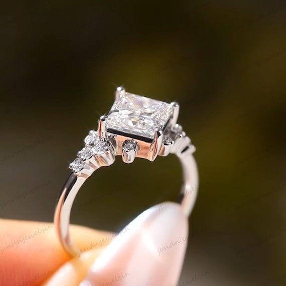 Vintage Princess Cut Moissanite Engagement Ring 14K Gold Floral Cluster Ring Diamond Wedding Ring Anniversary Ring for Women