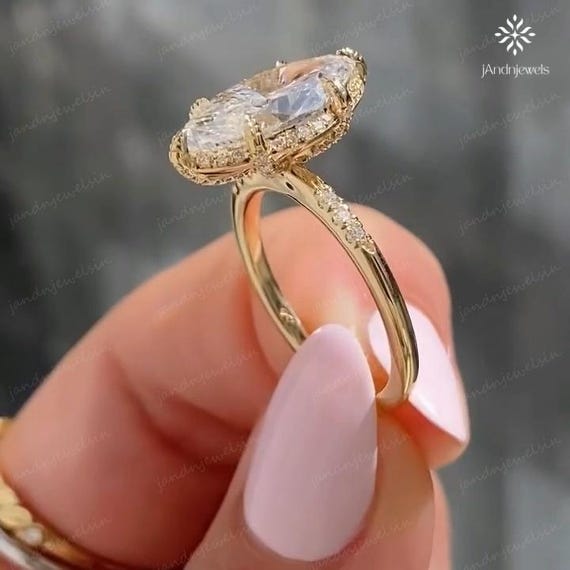 Art Deco 3 CT Marquise Cut Moissanite Vintage Engagement Ring Tulip Set Ring 14K Gold Wedding Ring Nature Inspired Ring Anniversary Ring