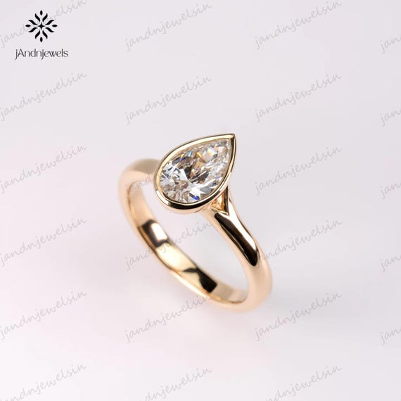 2.5CT Pear Cut Moissanite Engagement Ring 14K Gold Bezel Set Ring Minimalist Ring Solitaire Promise Ring Anniversary Gifts for Her