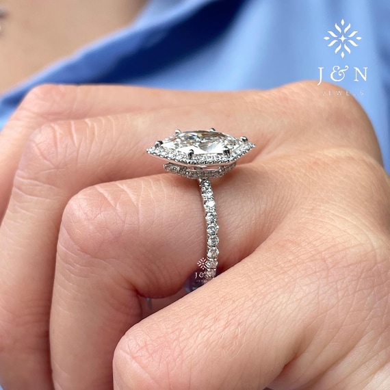 2.5CT Dutch Marquise Cut Moissanite Engagement Ring Vintage Halo Pave Setting Ring For Women 14k White Gold Ring Anniversary Gift