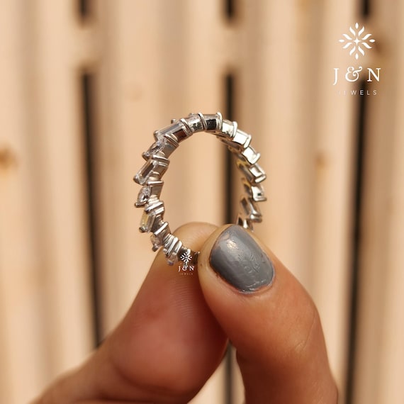 Baguette Marquise Moissanite Wedding Band 1.2CT Full Eternity Diamond Ring Stackable Anniversary Bridal Ring Set