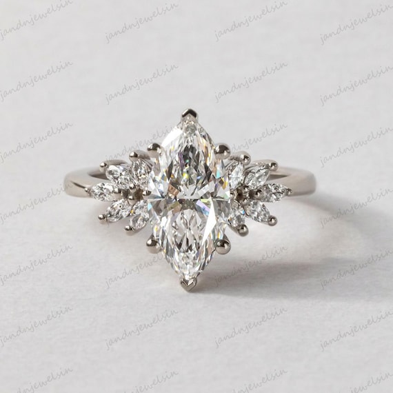 Marquise Cut Moissanite Engagement Ring 14K Gold Floral Cluster Ring Unique Marquise Diamond Wedding Ring for Women Bridal Anniversary Gift