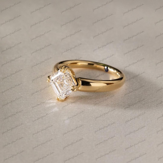2CT East West Asscher Cut Moissanite Engagement Ring 14K Gold Solitaire Double Claw Prong Ring Unique Wedding Ring Anniversary Gift for Her