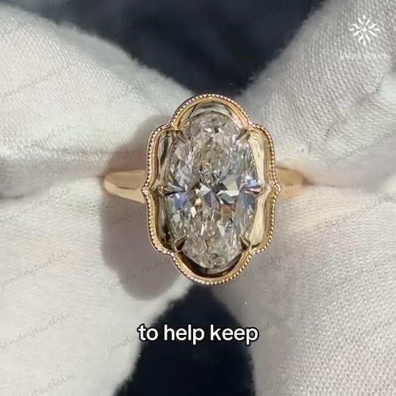 5.5CT Large Oval Cut Moissanite Engagement Ring Bezel Set Vintage Milgrain Frame 14K Solid Yellow Gold Bridal Solitaire Ring Wedding Ring