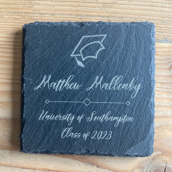 Personalised gifts slate coaster, Graduation present, End of University celebration, personalised home decor, Student gifts