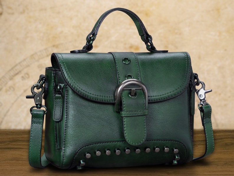 Genuine Leather Satchel Bags for Women Crossbody Purse Rivet - Etsy