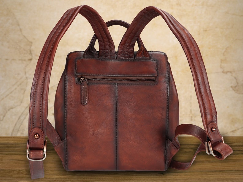 Genuine Leather Backpack Purse Vintage Embossed Casual Daypack Etsy