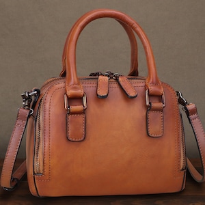Genuine Leather Handbag for Women Retro Satchel Top Handle Bags Handmade Vintage Crossbody Handbag Purse Customized Ladies Purse