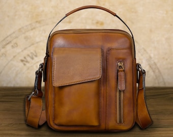 Genuine Leather Messenger Bag for Men Retro Crossbody Shoulder Bags Man Purse Satchel Customized Single Shoulder Bag