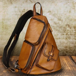 Vintage Manual Staining Genuine Leather Sling Bag