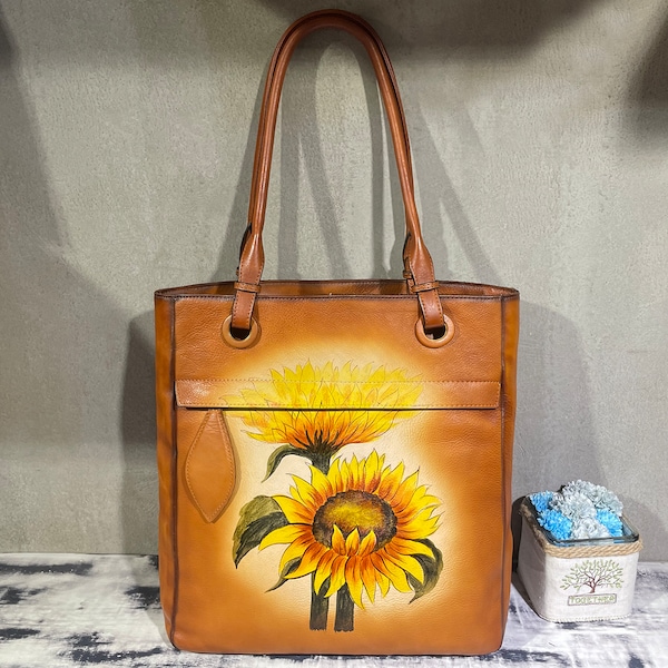 Genuine Leather Shoulder Bag Purse for Women Retro Hand Painted Top Handle Bags Handmade Vintage Tote Handbags Hand Drawing Customized Purse