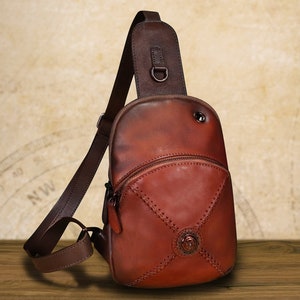 Genuine Black Leather Sling Bag | Crossbody Bag Cognac