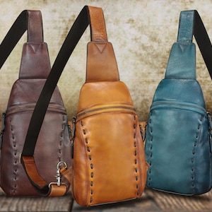 Genuine Leather Sling Bag Crossbody Sling Backpack Retro Shoulder Fanny Bag Hiking Backpack Vintage Handmade Daypack Customized Sling Purse