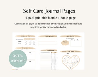 Journal de soins personnels, planificateur de soins personnels, journal de bien-être, journal d’anxiété, journal d’amour de soi, soins personnels imprimables