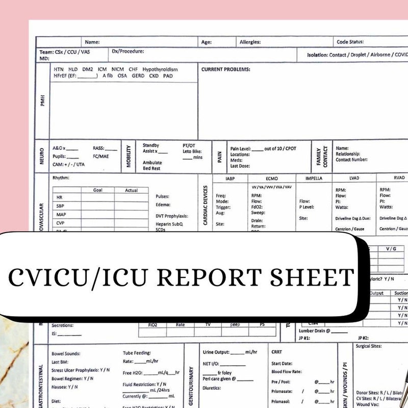 Cvicu Report Sheet Rn Etsy