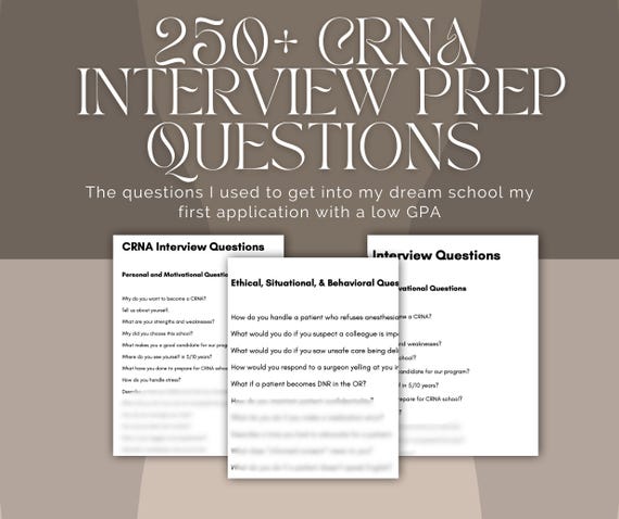 CRNA Interview Study Guide, Nurse Anesthesia Prep, SRNA School questions, Instant download