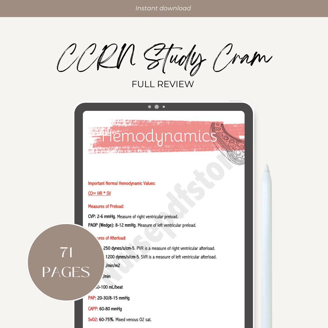 CCRN Exam Review, Exam Study Guide, Cram Sheet, Printable Review ...