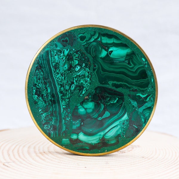 4" Natural Malachite Coaster Candle Stab Crystal Tray Home Decor, Gift for her