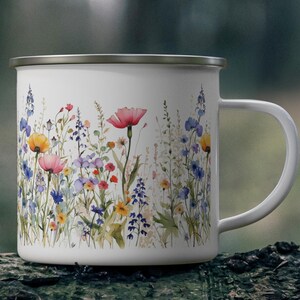 Floral Enamel Camp Mug: Vintage Wildflower Coffee Cup