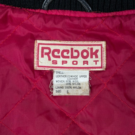 Vintage 90’s Reebok Leather Sleeve Bomber Jacket - image 3