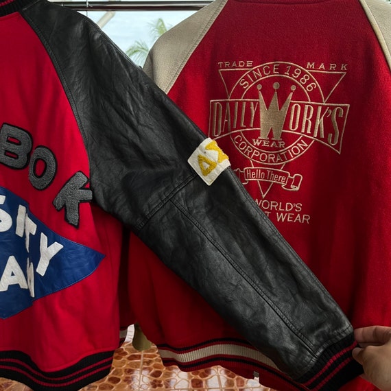 Vintage 90’s Reebok Leather Sleeve Bomber Jacket - image 5