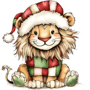 Clipart Lion de Noël mignon, 14 JPG, clipart Noël fantaisiste, créations en papier, fabrication de cartes, images de scrapbooking, téléchargement numérique, usage commercial