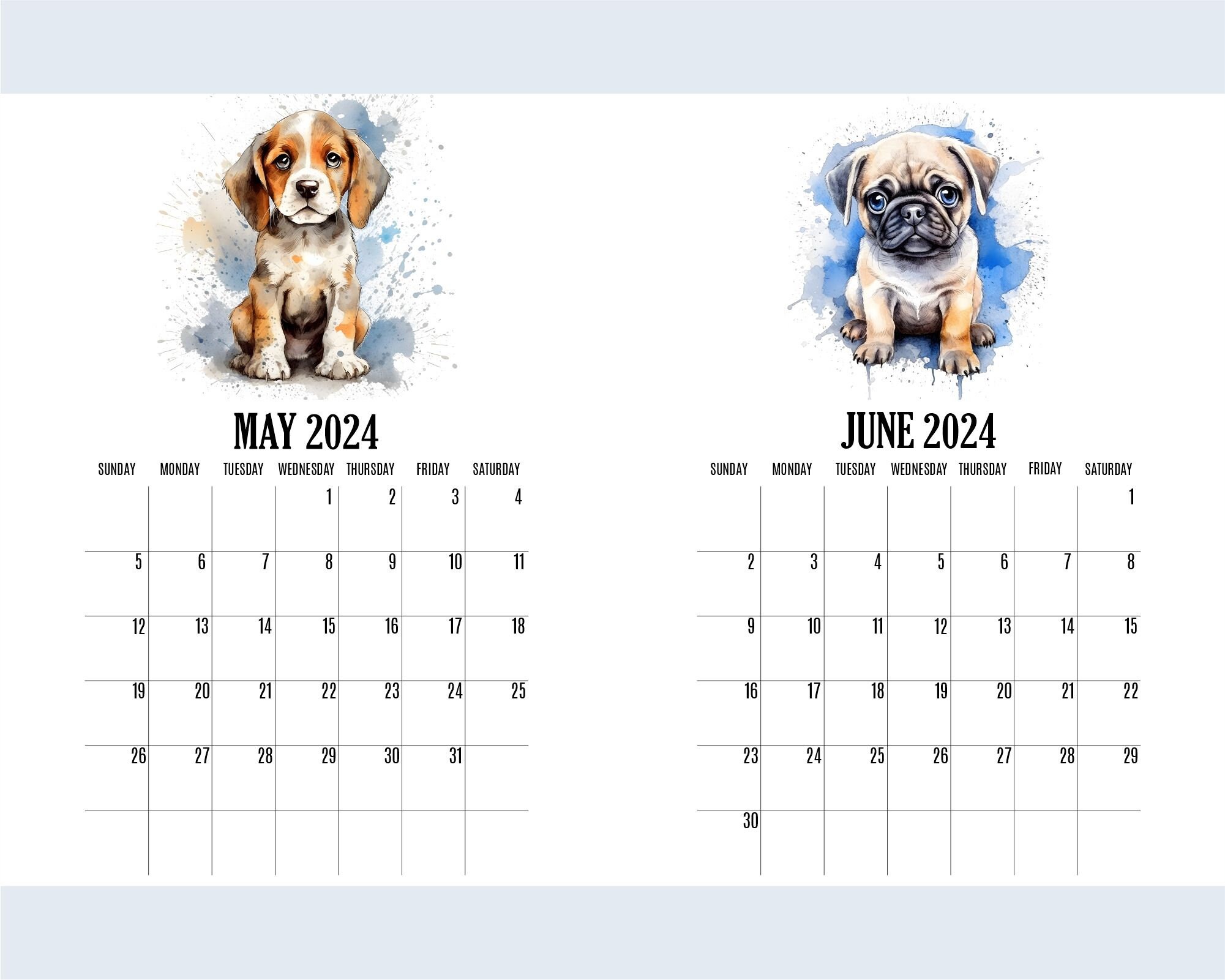 Dog Calendar 2024, Printable Calendar, Puppy Calendar, Monday and ...