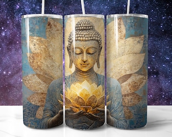 Buddha Gold Lotus 20oz Tumbler Wrap: Spiritual Sublimation Design (PNG Digital Download)