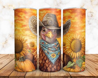 Höst Cowboy Kalkon Tumbler Wrap: Thanksgiving Sublimeringsdesign (Digital Nedladdning)