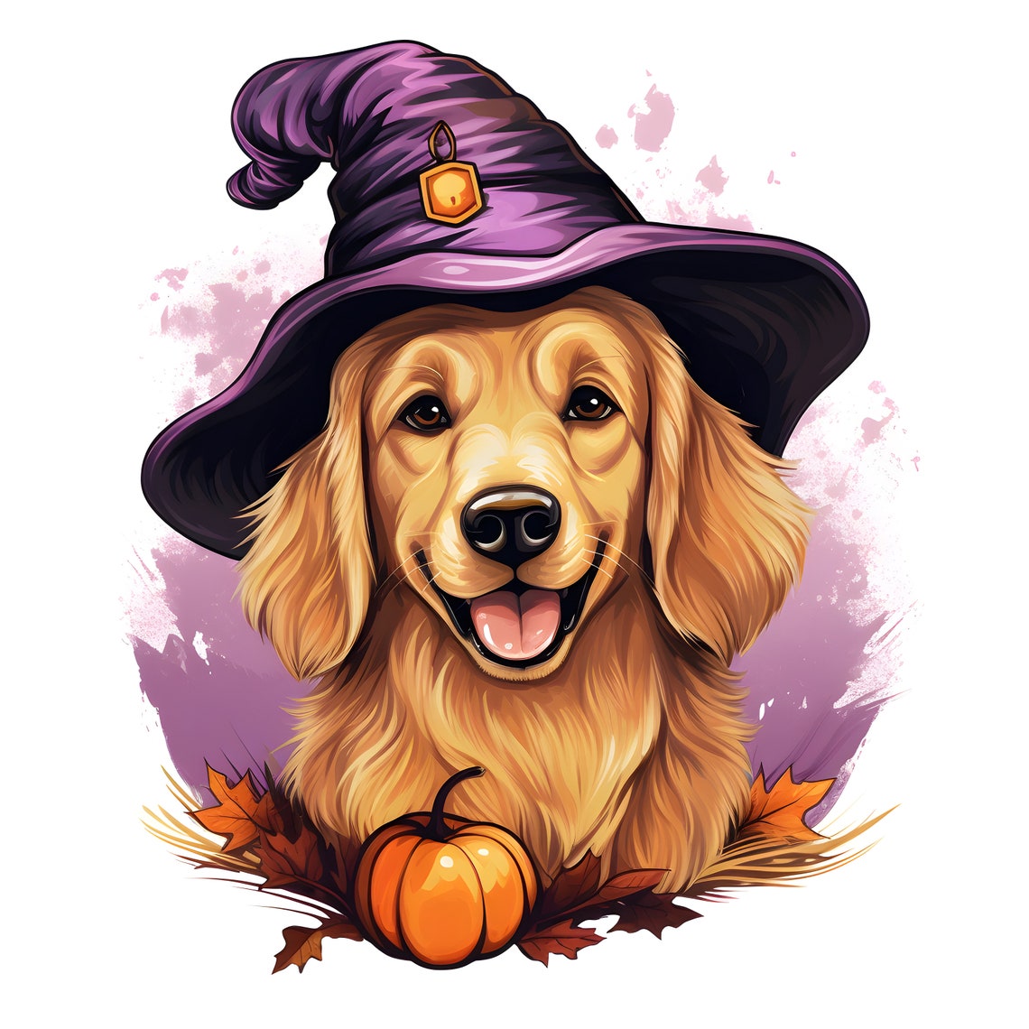 Halloween Golden Retriever Clipart 12 Jpgs Watercolor Witch - Etsy