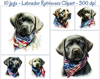 Patriotic Watercolor Labrador Retriever Clipart, 10 High-Quality JPGs, 4th Of July Clipart, Labrador Art Print, Digital Art, Commercial Use