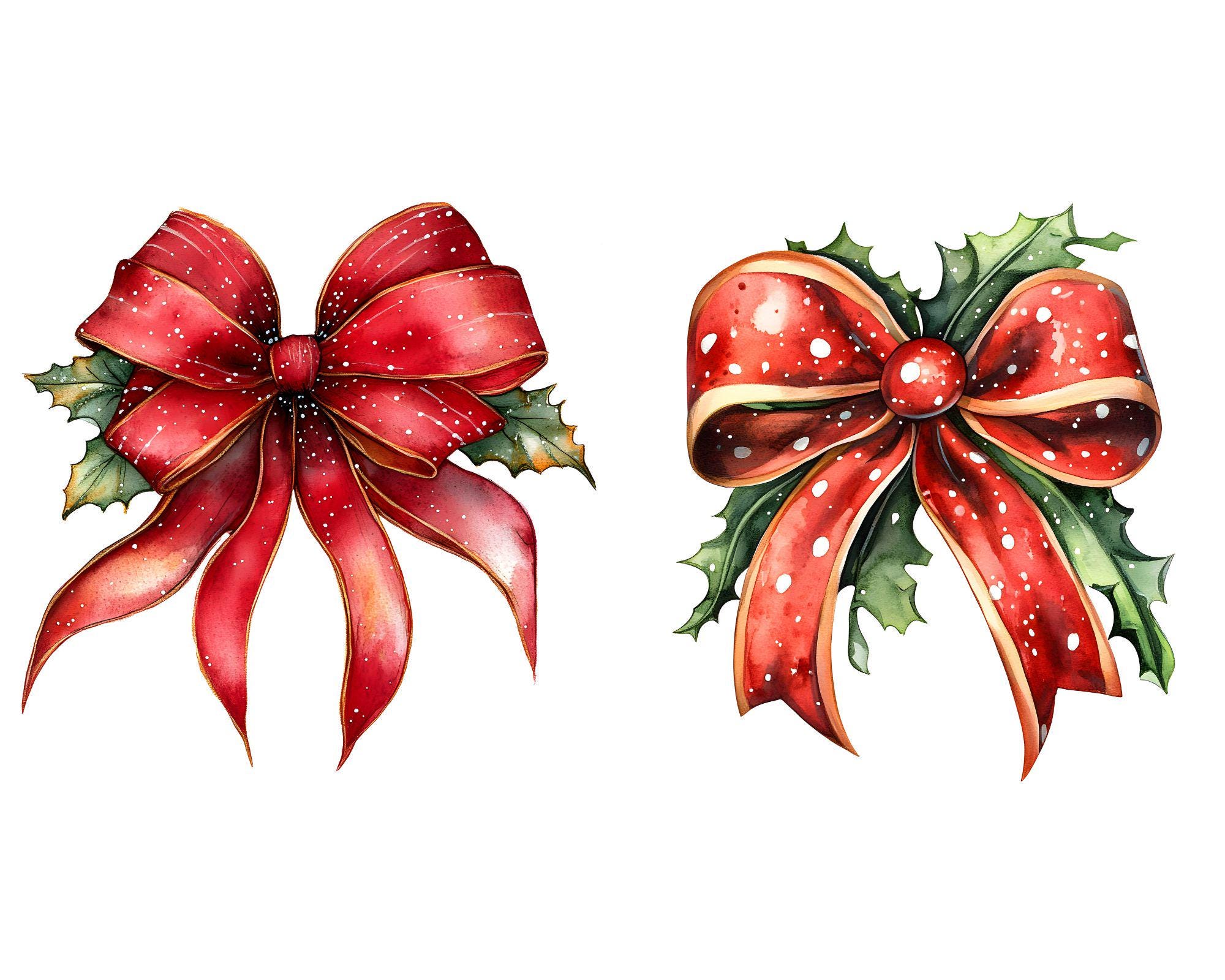 Christmas Ribbon Bow Watercolor Clipart – 14 JPG | Festive Holiday Red ...