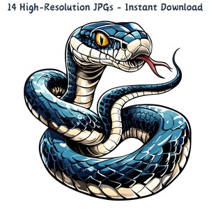 Aquarel cobra-slang clipart, slang digitale kunst, wildlife reptiel illustratie, 14 JPG, Instant Download, Commercieel gebruik