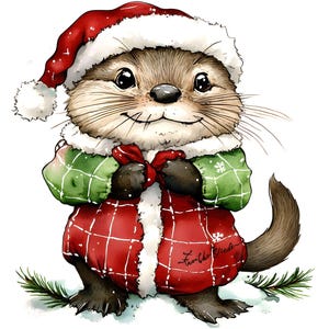 Clipart loutre de Noël, 14 JPG, clipart Noël fantaisiste, travaux manuels en papier, fabrication de cartes, images de scrapbooking, téléchargement numérique, usage commercial
