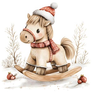 Clipart kersthobbelpaard, 18 JPG, aquarel kerst illustraties, papier maken, kaarten maken, scrapbooking, commercieel gebruik