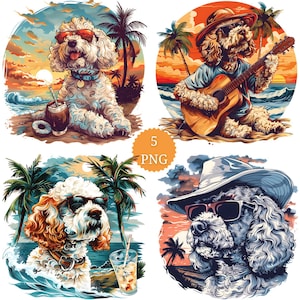 Süße Pudel Clipart, Sublimation PNG, Strandhund, Sommer Design, Aquarell Clip Art, Kartenherstellung, digitales Papiermodell, kommerzielle Nutzung