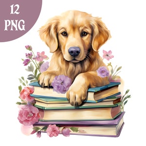 Golden Retriever Clipart, Golden Retriever PNG, Clip Art de cachorro, Clipart de filhote de cachorro, sublimação de cachorro, artesanato em papel digital, álbum de recortes, uso comercial