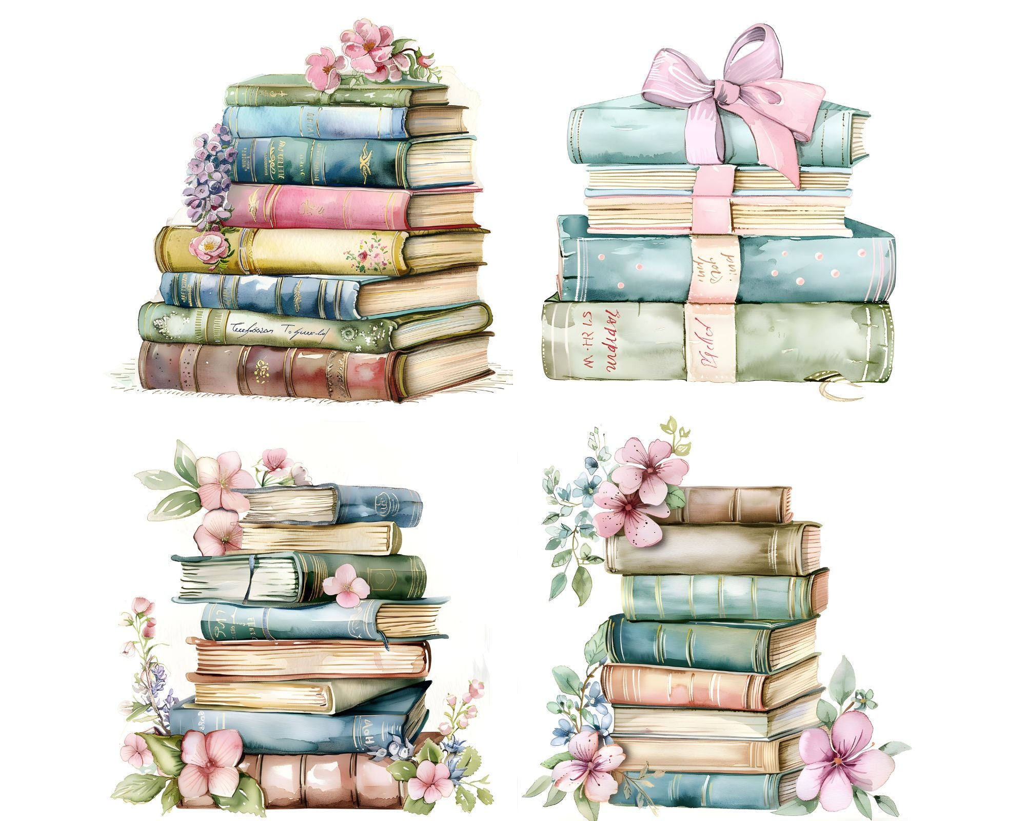 Shabby Chic Stack Of Books Clipart, 18 JPG de alta qualidade, livros em ...