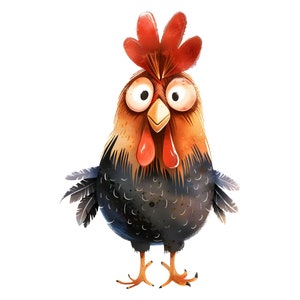Quirky Funny Rooster Clipart, 16 PNG, Whimsical Chicken, Nursery Art, Digital Paper Craft, Card Making, Scrapbooking Images, Commercial Use