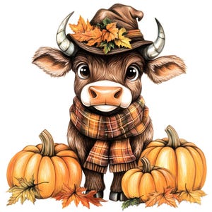 Autumn Bull Clipart, 14 JPG, Cute Fall Clip Art, Paper Crafting, Card Making, Scrapbooking, Digital Download, Commercial Use